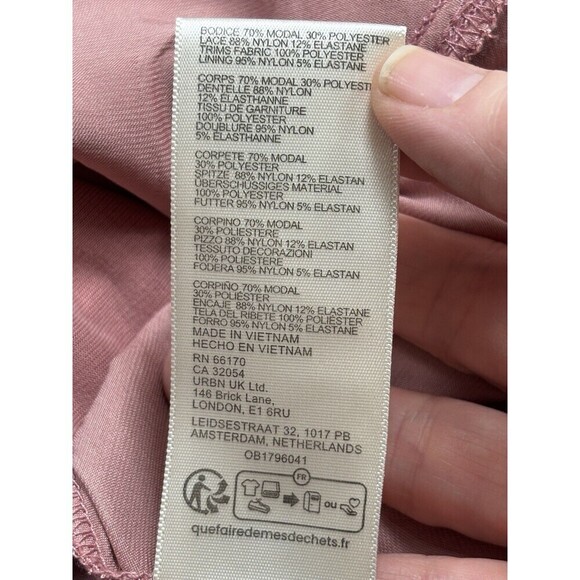 Free People Jazzy Dress Pink Rose Large Blouson Asymmetrical Hemline Lace Boho - Picture 13 of 16